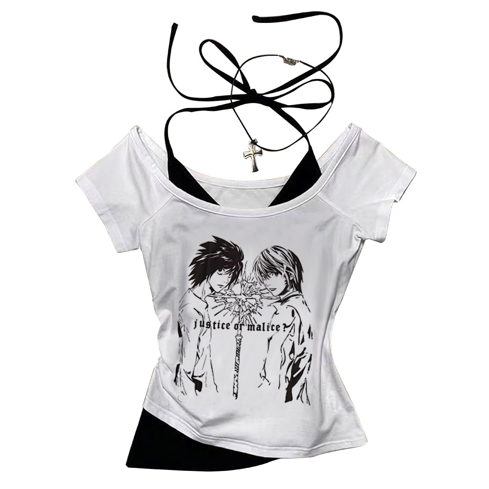 Y2K Graphic Baby Tee Crop - Tops courts gothiques grunge Death Note,