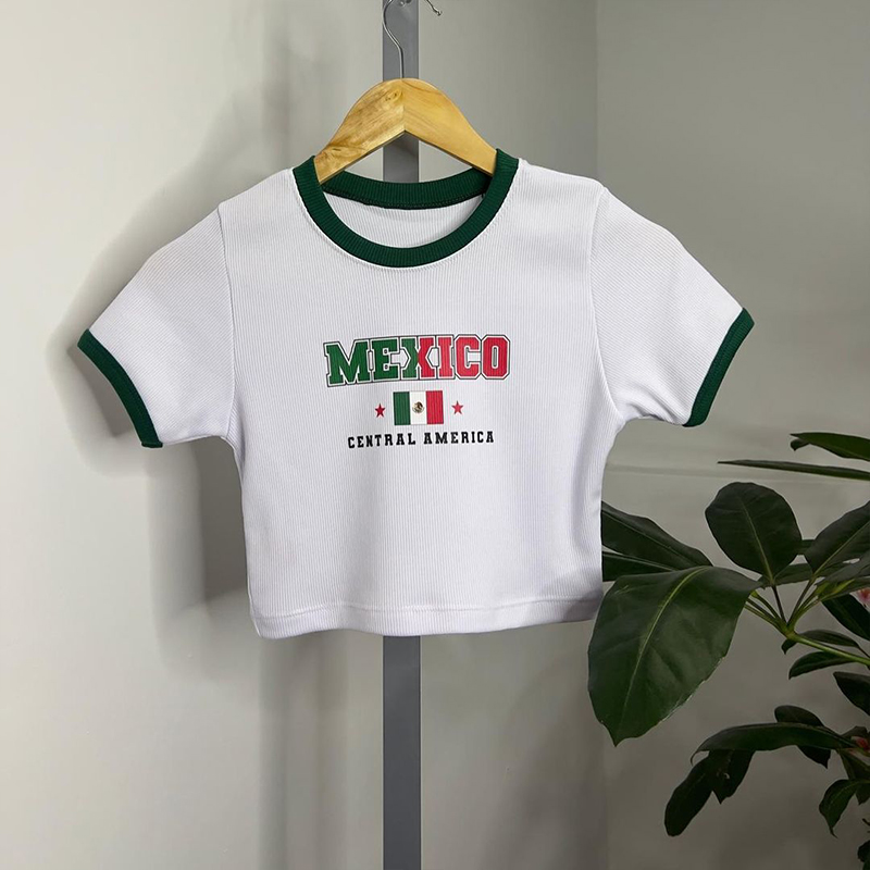 Y2K Graphic Baby Tee Crop - Mexique Fairycore Économie Slim Sexy Style