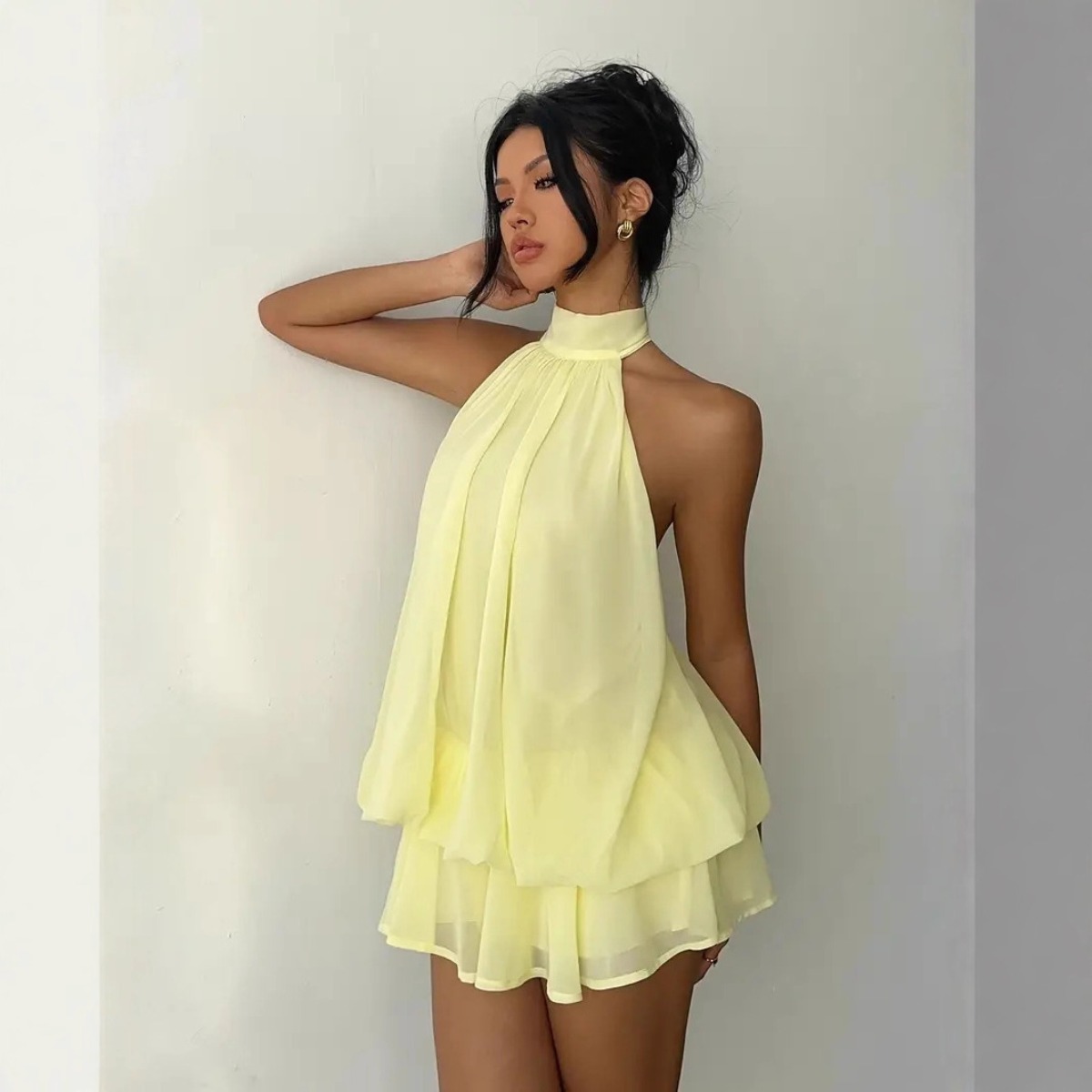 Y2K Backless Halter Mini Dress - Robe licou pour femme, dos nu,