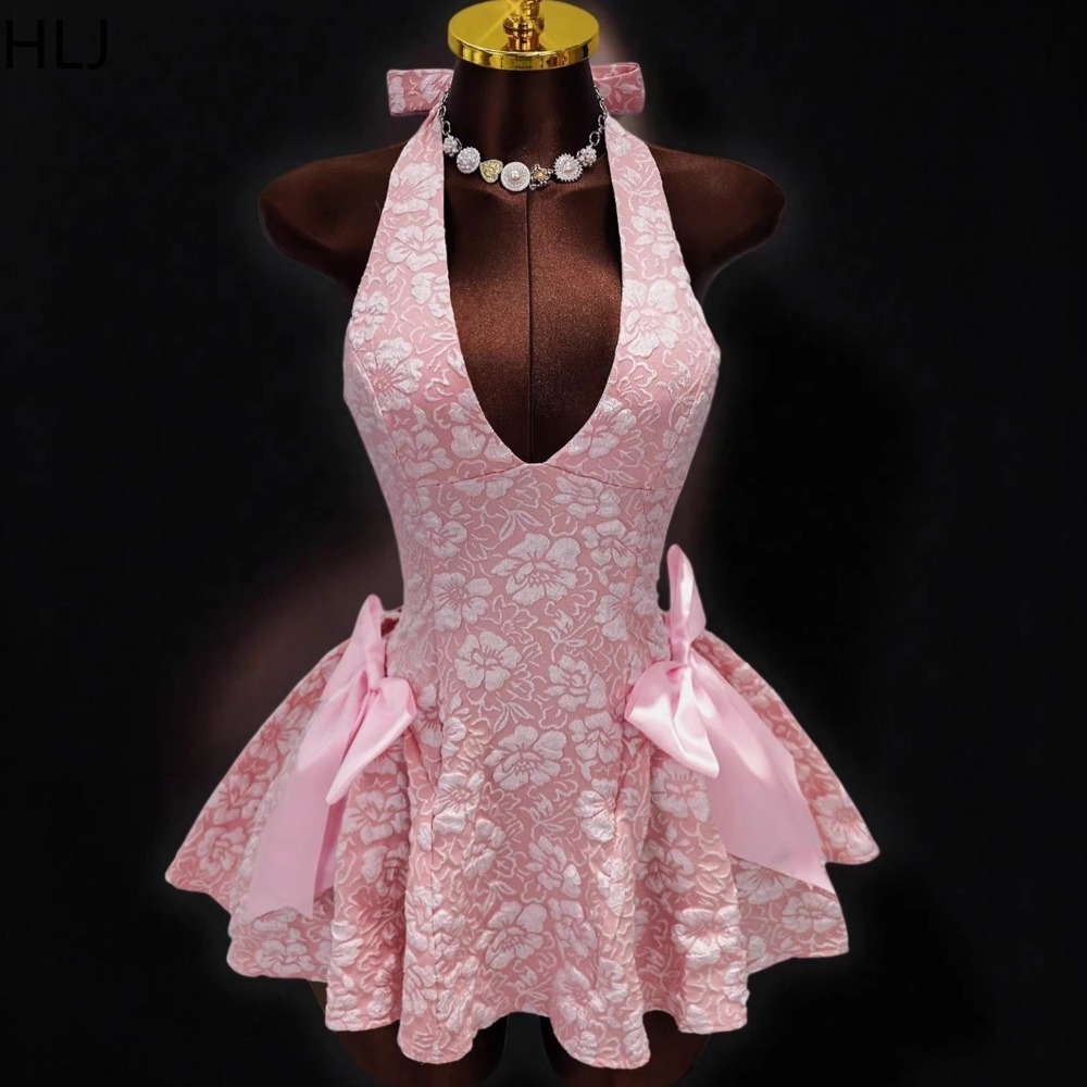 Y2K Backless Halter Mini Dress - HLJ Y2K Robe moulante sexy en