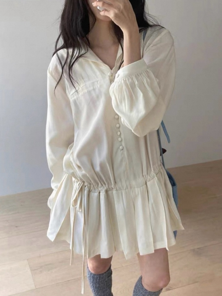 Korean Style A Line Shirt Dress - Robe chemise longue à manches longues