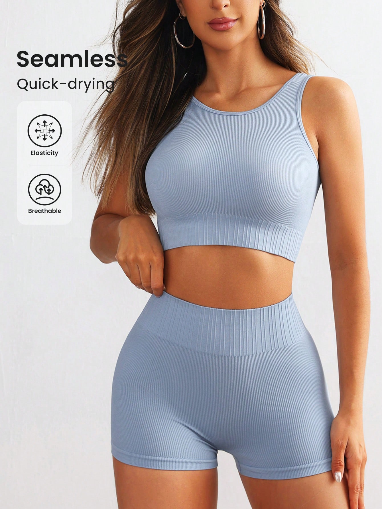 Seamless Ribbed Workout Tank Top - Ensemble de yoga côtelé sans couture