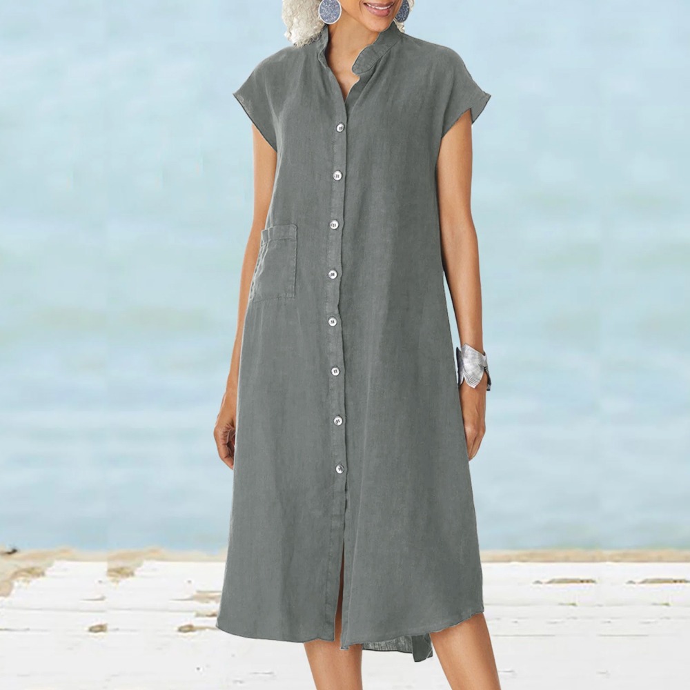 Robe chemise décontractée noir - Casual Loose Linen Shirt Dress avis et prix