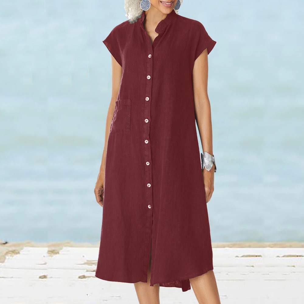 Robe chemise décontractée noir - Casual Loose Linen Shirt Dress avis et prix