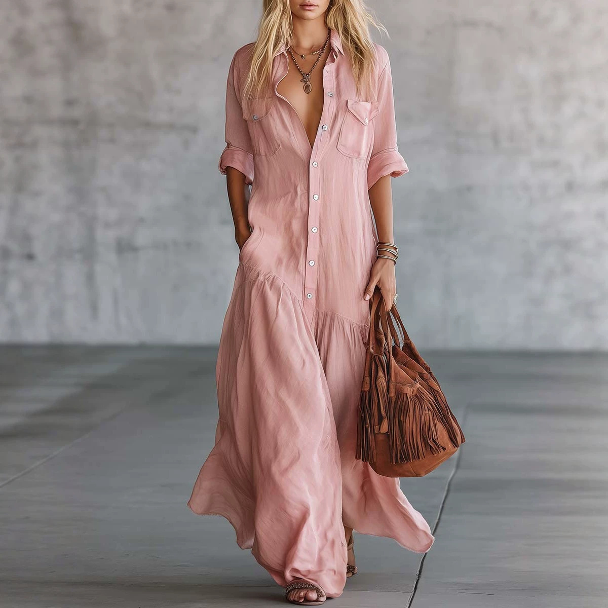 Robe chemise longue en coton e - Casual Loose Linen Shirt Dress avis et prix