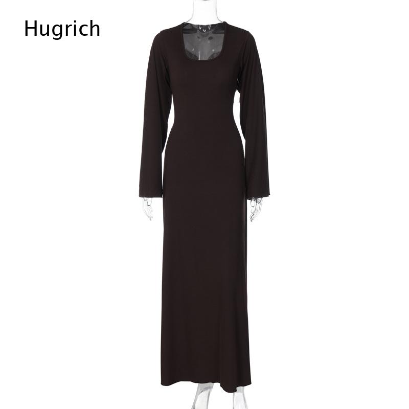 Robe longue élégante en maille - Bodycon Long Sleeve Ribbed Dress avis et prix