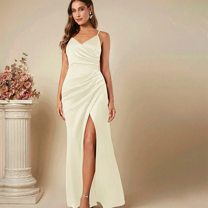 Robe à bretelles en Satin pour - Elegant Satin Evening Gown Split avis et prix