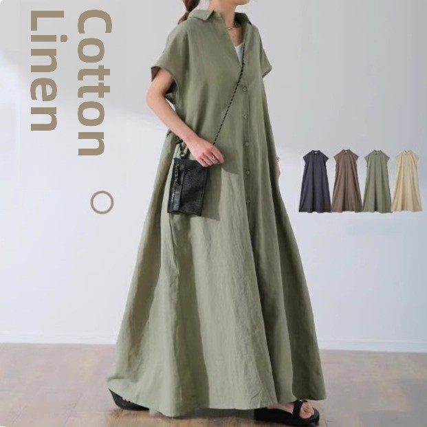 Robe chemise ample en coton et - Casual Loose Linen Shirt Dress avis et prix