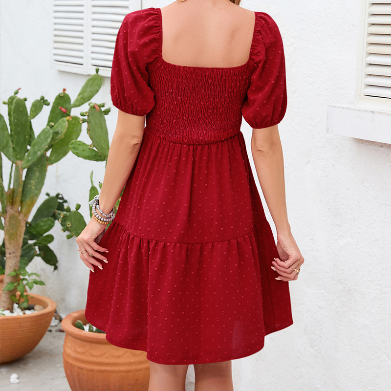 Robe d'été élégante à manches  - Off Shoulder Puff Sleeve Sundress avis et prix