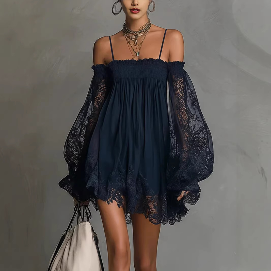 Robe Courte Épaules Dénudées e - Off Shoulder Puff Sleeve Sundress avis et prix