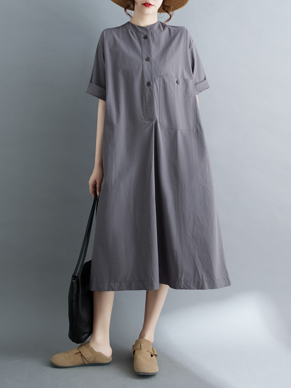 Robe midi décontractée en coto - Casual Loose Linen Shirt Dress avis et prix