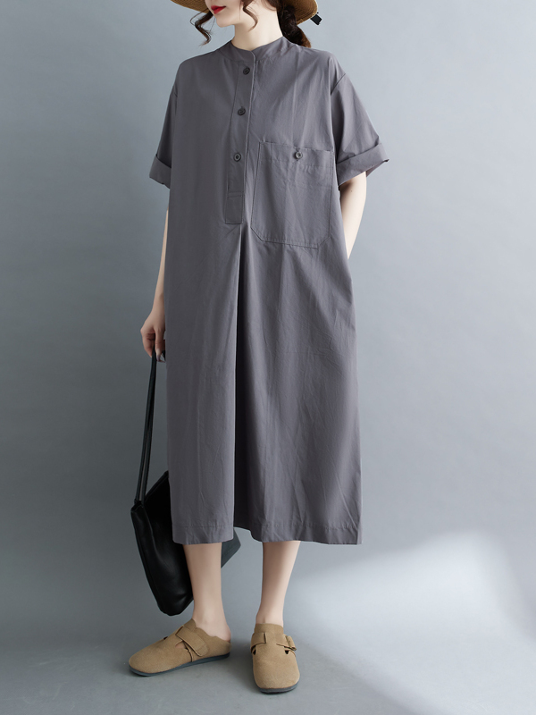 Robe midi décontractée en coto - Casual Loose Linen Shirt Dress avis et prix