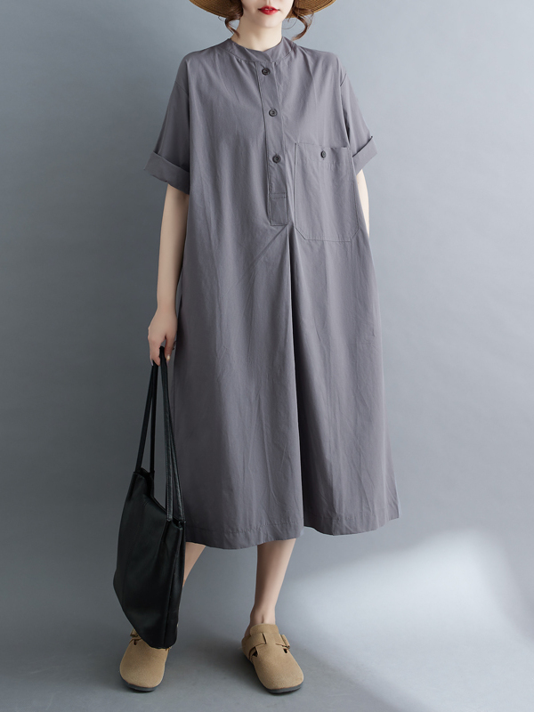 Robe midi décontractée en coto - Casual Loose Linen Shirt Dress avis et prix