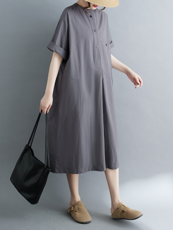 Robe midi décontractée en coto - Casual Loose Linen Shirt Dress avis et prix