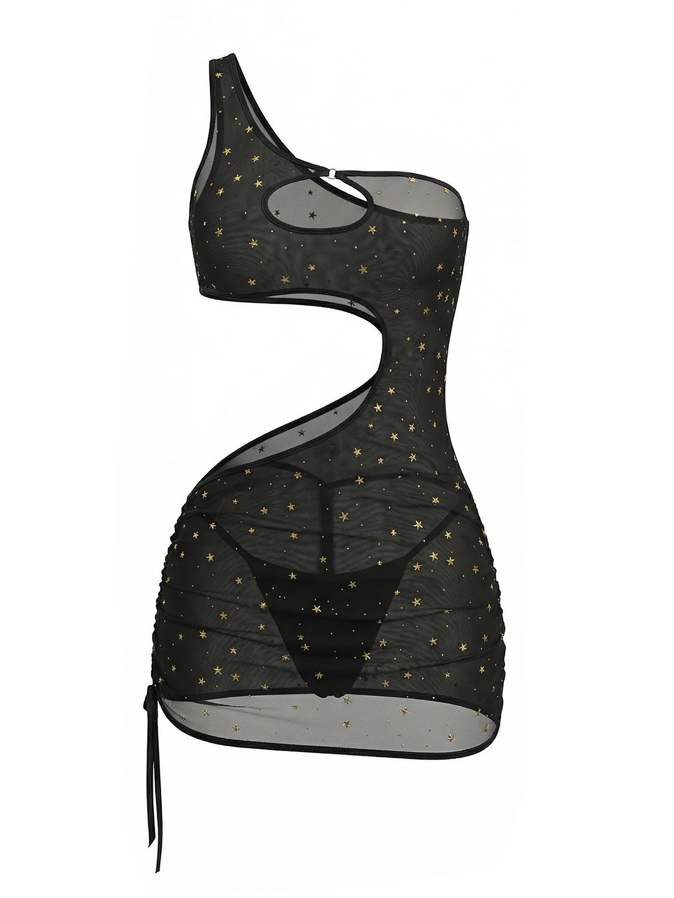 Robe de lingerie noire asymétr - Sexy Mesh Sheer Bodycon Dress avis et prix