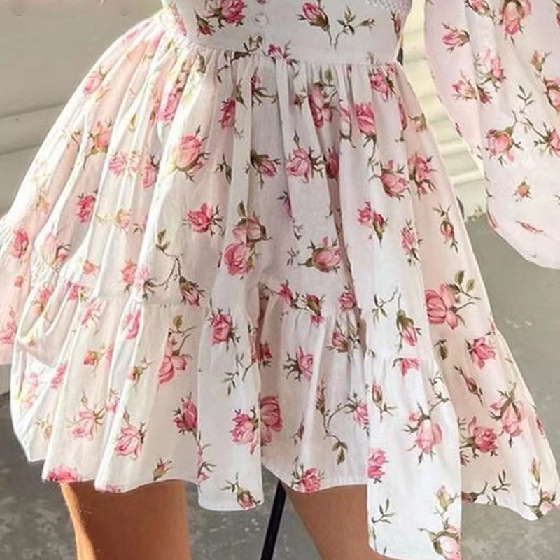 Femmes imprimé fleuri Mini rob - French Vintage Floral Midi Dress avis et prix