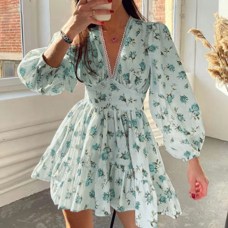Femmes imprimé fleuri Mini rob - French Vintage Floral Midi Dress avis et prix
