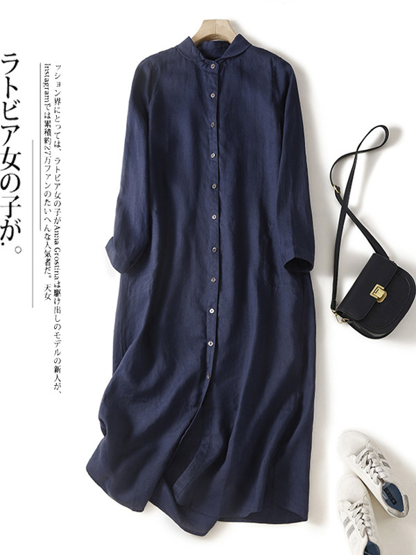 Robe chemise décontractée en c - Casual Loose Linen Shirt Dress avis et prix