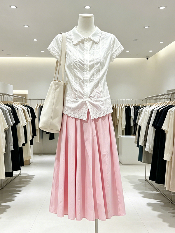 Ensemble élégant chemise et ju - Korean Style A Line Shirt Dress avis et prix