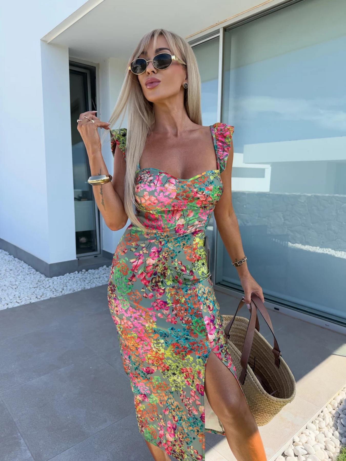 Nouvelle robe mi-longue pour f - French Vintage Floral Midi Dress avis et prix