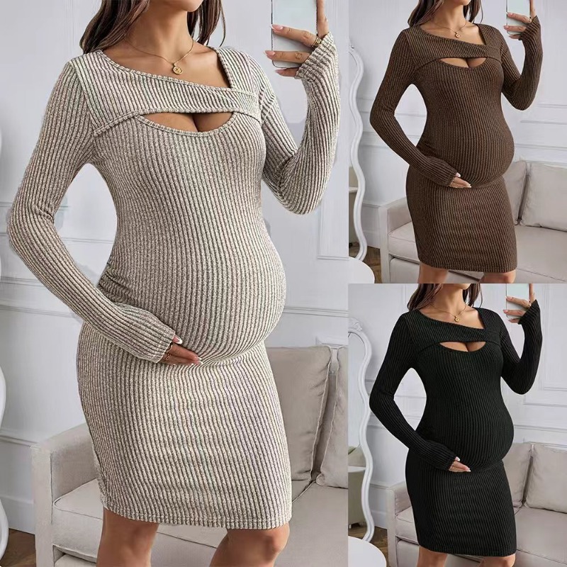 Vêtements de maternité, robe c - Bodycon Long Sleeve Ribbed Dress avis et prix