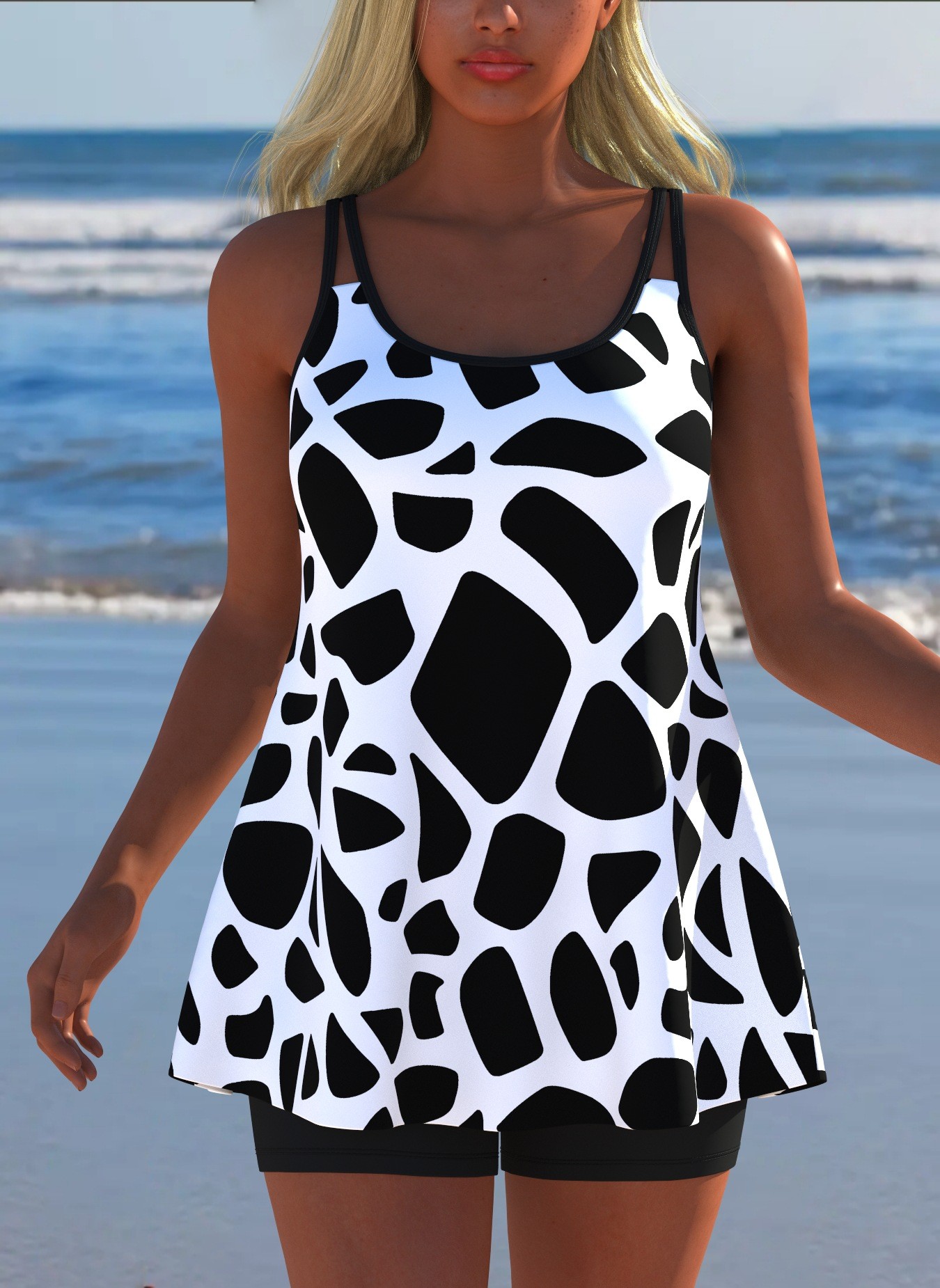 Haut de tankini imprimé noir e - Tops avis et prix